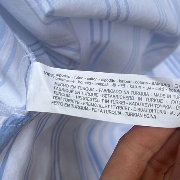 Zara Women's White Blue Stripes V-Neck Balloon Sleeve High Low Blouse Medium NWT - Picture 6 of 6